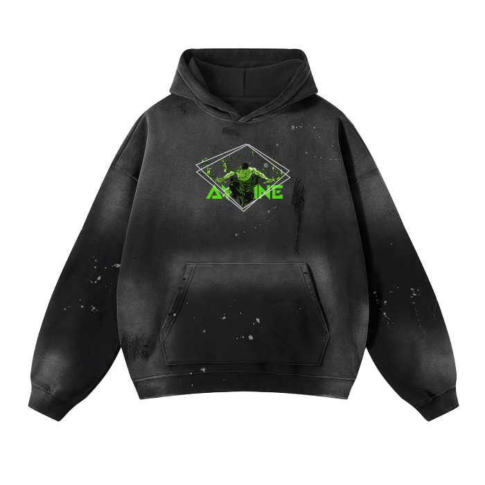 One Piece Zoro Washed Frayed Effect Hoodie - AY Line Black / S