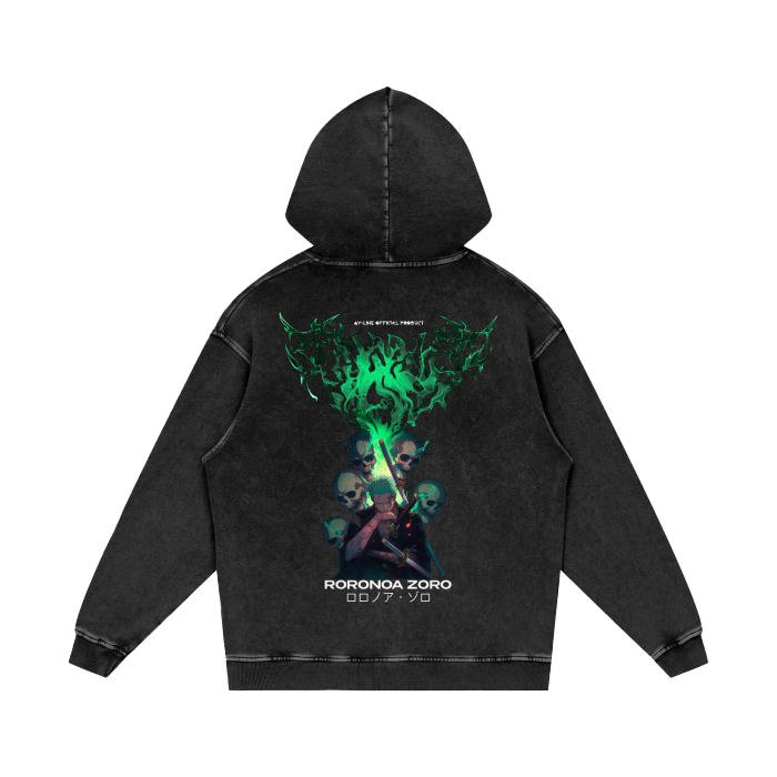 One Piece - Zoro Metal Streetwear Hoodie Stone Washed - AY Line