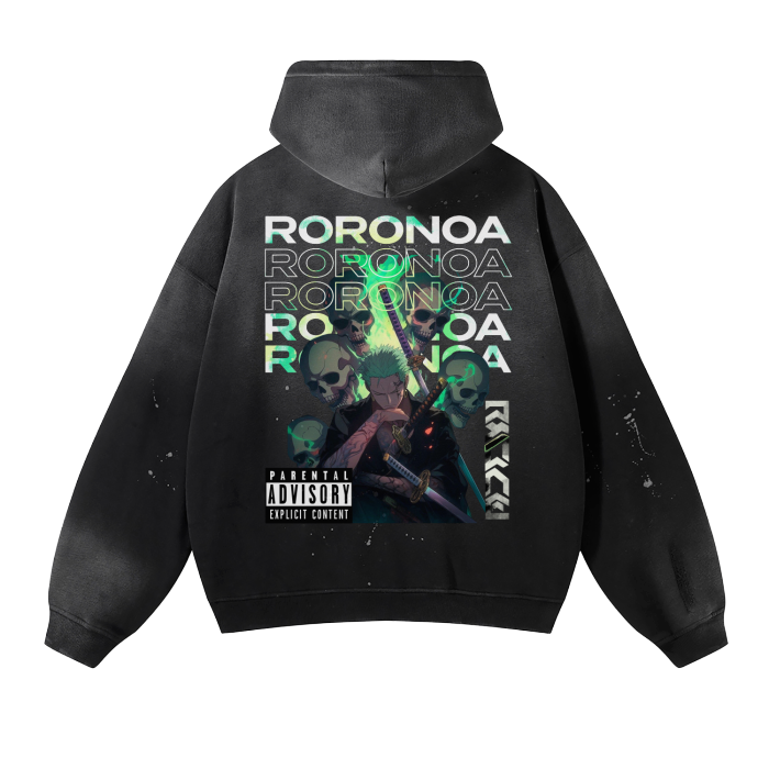 One Piece Zoro Washed Frayed Effect Hoodie - AY Line