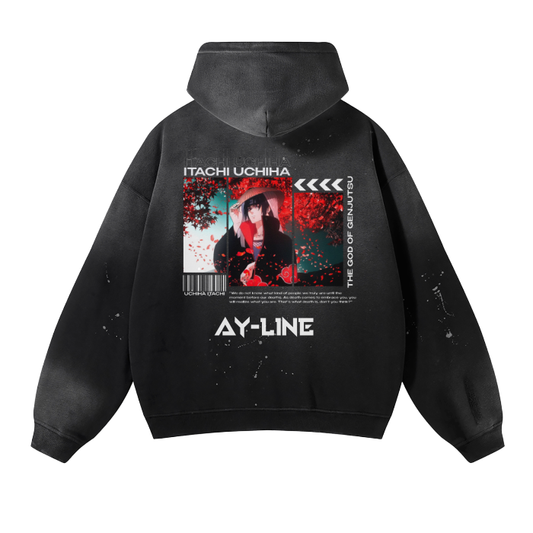 Naruto - Itachi Washed Frayed Effect Hoodie - AY Line
