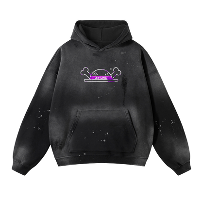 One Piece Luffy Washed Frayed Effect Hoodie - AY Line Black / S