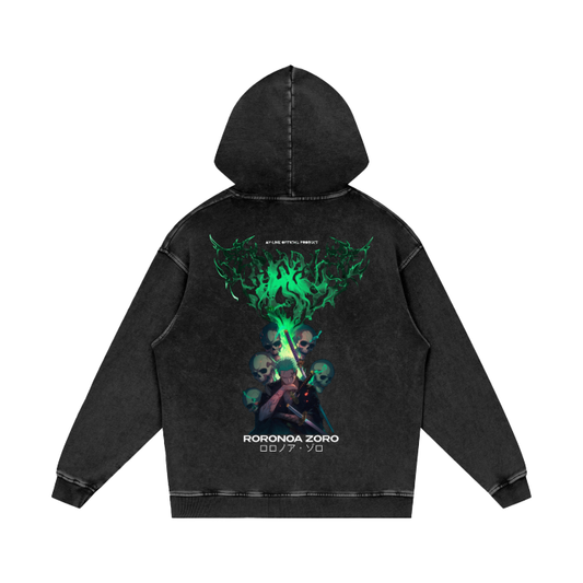 One Piece - Zoro Metal Streetwear Hoodie Stone Washed - AY Line