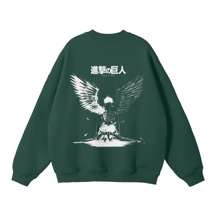 Attack on Titan - Eren Fallen Angel Streetwear Sweatshirt Black, Green, Grey - AY Line