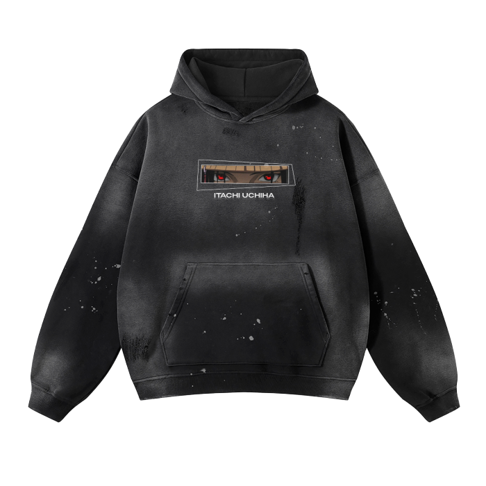 Naruto - Itachi Washed Frayed Effect Hoodie - AY Line Black / S
