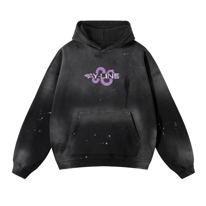 Medusa Washed Frayed Effect Hoodie - AY Line Black / S