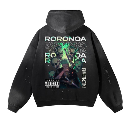 One Piece Zoro Washed Frayed Effect Hoodie - AY Line