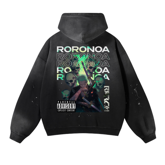 One Piece Zoro Washed Frayed Effect Hoodie - AY Line