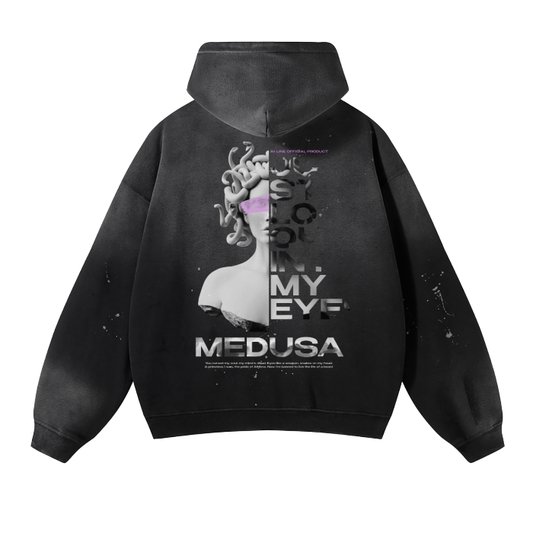 Medusa Washed Frayed Effect Hoodie - AY Line